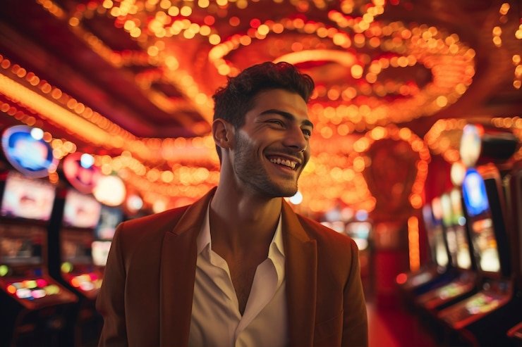 Musik dan lampu berputar di kasino dengan suasana live casino yang hidup